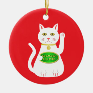 Adorno De Cerámica Gato Lucky Oriental