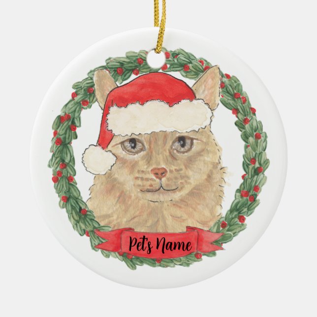 Adorno De Cerámica Gato Maine Coon Naranja Personalizado en Navidad (Frente)