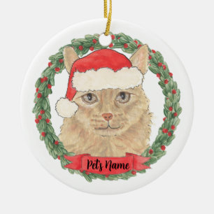 Adorno De Cerámica Gato Maine Coon Naranja Personalizado Navidad