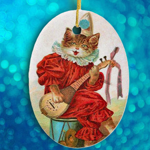 Adorno De Cerámica Gato Mandolin