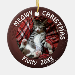 Adorno De Cerámica Gato Meowy Navidades 2 Foto Borgoña