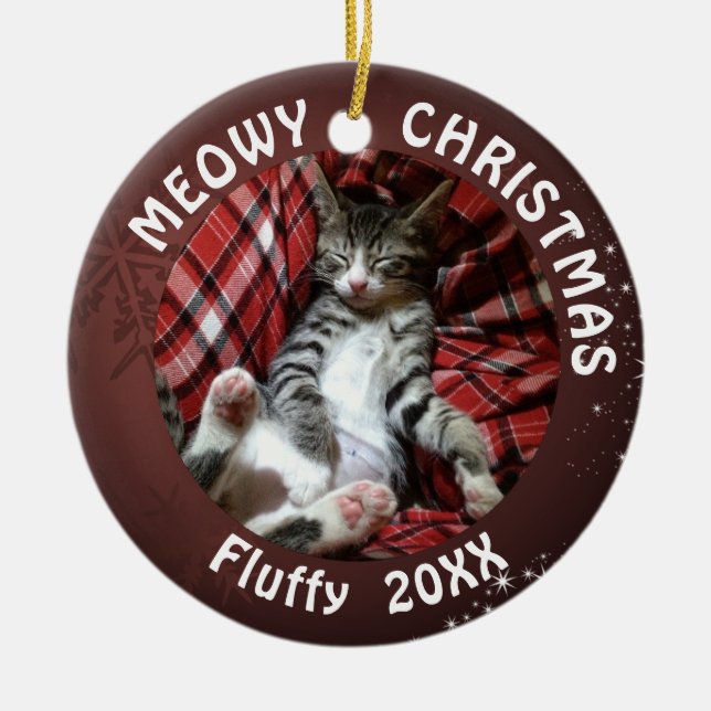 Adorno De Cerámica Gato Meowy Navidades 2 Foto Borgoña (Frente)