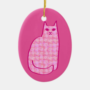 Adorno De Cerámica Gato moderno de mediados de siglo, fucsia y rosa c