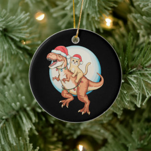Adorno De Cerámica Gato montando dinosaurio T Rex Luna Navidad Xmas