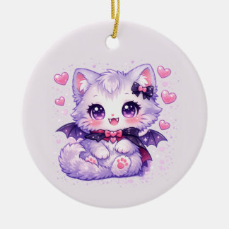 Adorno De Cerámica Gato Murciélago Kawaii – Gato Alado Vampiro Adorab