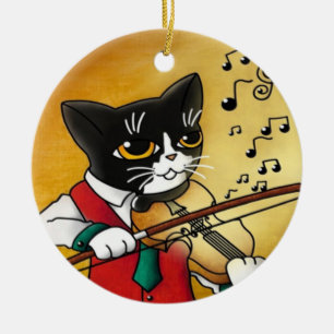 Adorno De Cerámica Gato musical de violín