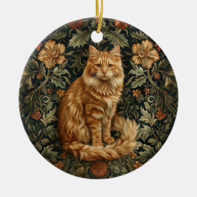 Adorno De Cerámica Gato Naranja floral retro (Frente)