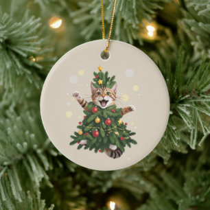 Adorno De Cerámica Gato Naranja Jengibre Árbol Navidad Navideño Mono 