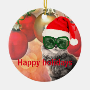 Adorno De Cerámica Gato navidad en el fondo de la bola de un navidad