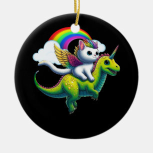 Adorno De Cerámica Gato navidad Unicornio montando el espacio de los