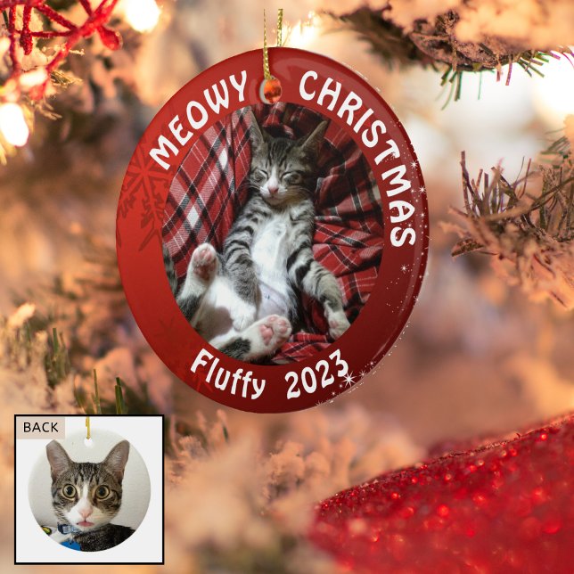 Adorno De Cerámica Gato "Navidades Meowy" Rojo de dos caras (Subido por el creador)