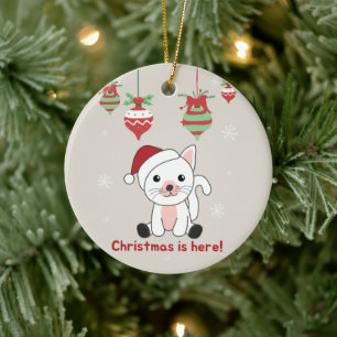 Adorno De Cerámica Gato Navidades Nieve Animales De Invierno Gatos De