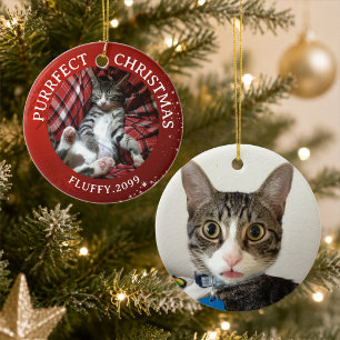 Adorno De Cerámica Gato Navidades Perfectas 2 Fotos Rojo