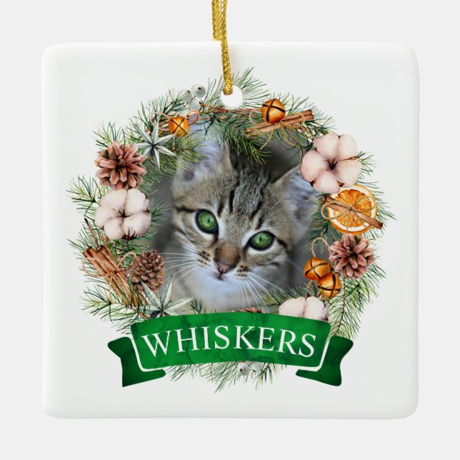 Adorno De Cerámica Gato Navidades Wreath Ornament (Anverso)