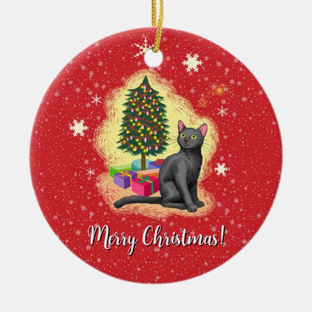 Adorno De Cerámica Gato navideño (Frente)