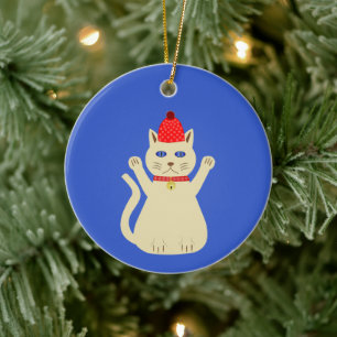 Adorno De Cerámica Gato Navideño Adorable con Nombre Personalizado