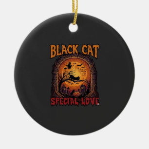 Adorno De Cerámica Gato Negro Amor Especial Halloween Luna Bruja Cala
