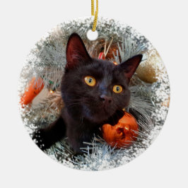 Adorno De Cerámica Gato negro, árbol de Navidad
