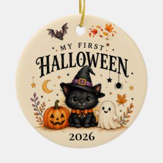 Adorno De Cerámica Gato Negro Caprichoso Primer Halloween del Bebé Re