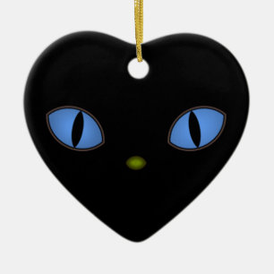 Adorno De Cerámica Gato negro con ojos azules grandes
