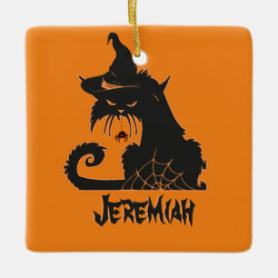 Adorno De Cerámica Gato negro de bruja espeluznante de Halloween Arañ