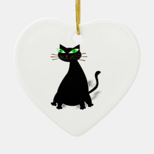 Adorno De Cerámica Gato negro de grasa con ojos verdes
