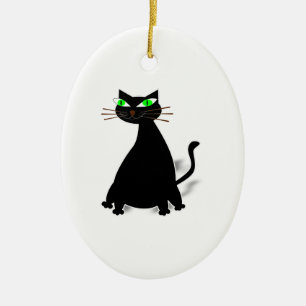 Adorno De Cerámica Gato negro de grasa con ojos verdes