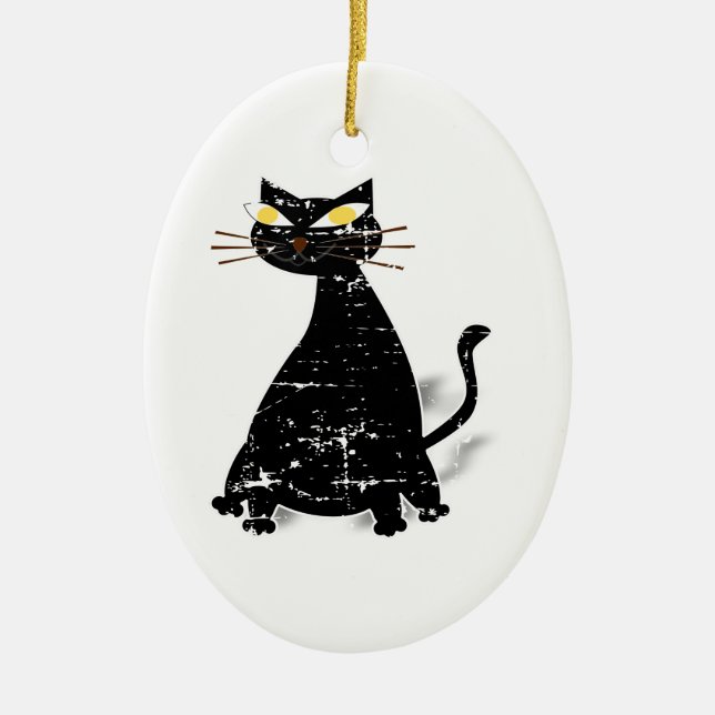 Adorno De Cerámica Gato negro de grasa con problemas (Frente)