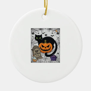 Adorno De Cerámica Gato negro de Halloween calabaza lápida caldero Ri