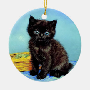 Adorno De Cerámica Gato negro de Van Gogh con hilo