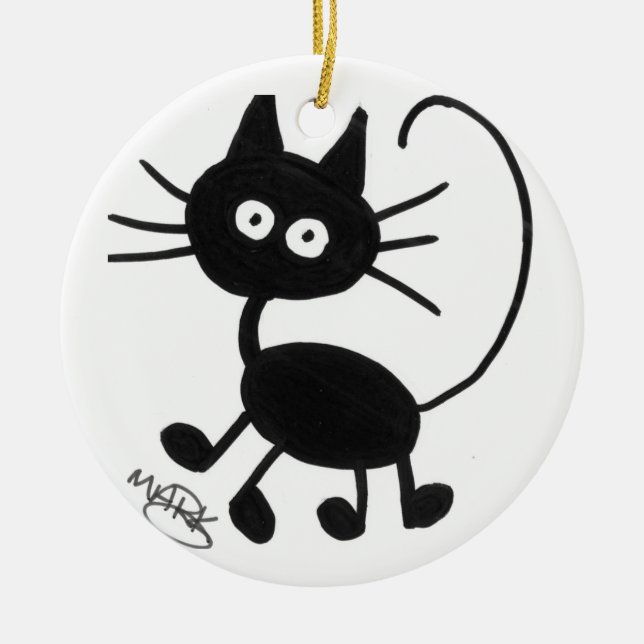 Adorno De Cerámica Gato negro del dibujo animado (Frente)