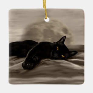 Adorno De Cerámica Gato negro escalofriante