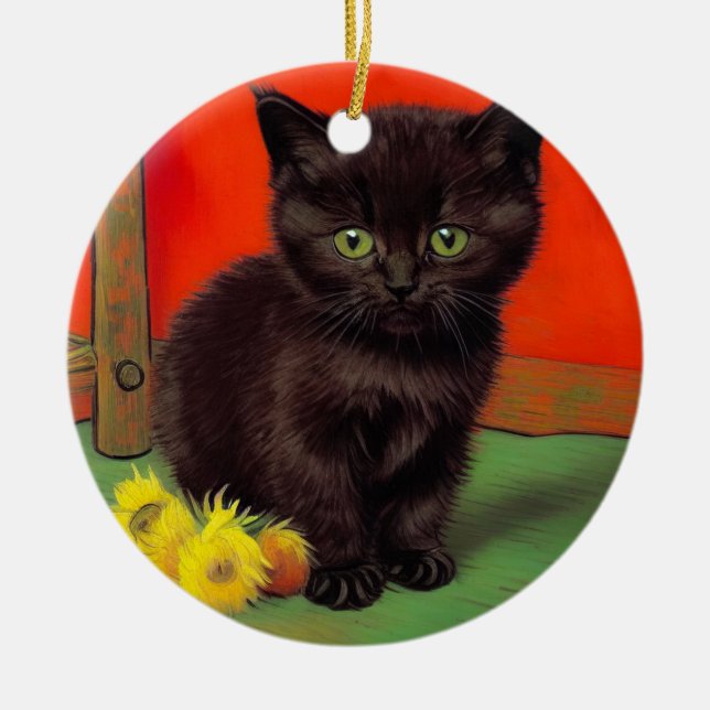 Adorno De Cerámica Gato negro estilo Van Gogh (Frente)