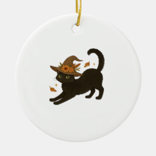 Adorno De Cerámica Gato negro estirándose � Camiseta clásica de otoño