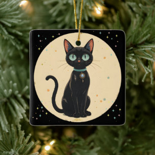 Adorno De Cerámica Gato negro futurista atómico luna