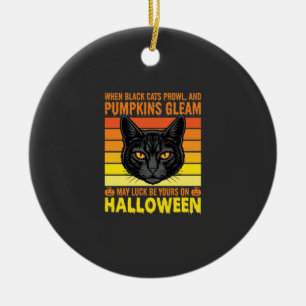 Adorno De Cerámica Gato Negro Gráfico de Calabaza Vintage de Hallowee