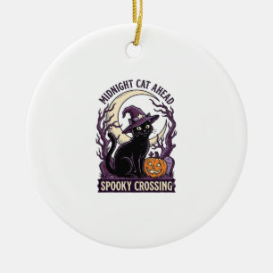 Adorno De Cerámica Gato Negro Halloween Grabado Antiguo Gato de Calab