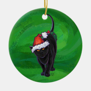 Adorno De Cerámica Gato negro navidad en verde