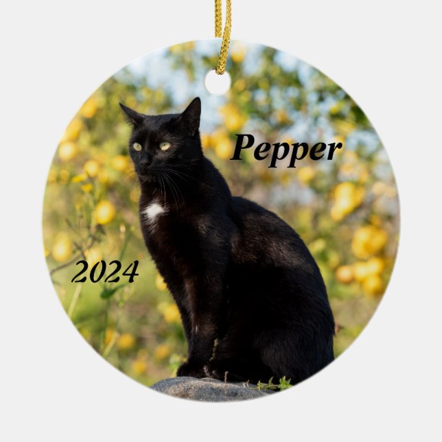 Adorno De Cerámica Gato negro personalizado (Frente)