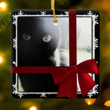Gato negro primer marco de foto Mascota de Navidad