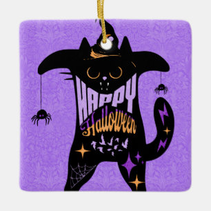 Adorno De Cerámica Gato Negro Retro Divertido Halloween