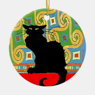 Adorno De Cerámica Gato negro sobre fondo de escritorio abstracto