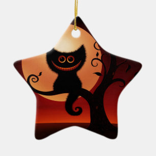 Adorno De Cerámica Gato negro sonriente y caprichoso