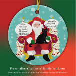 Adorno De Cerámica Gato negro visita foto de Personalizado de Santa F<br><div class="desc">Los mascotas son familia. ¿Qué le pediría tu gato negro a Santa Pas como regalo de Navidades? ¿Una máquina de tratar? ¿El fin de la aspiradora? ¿Ser un único gato? Deja que tu imaginación y familiaridad con tu gato personalice este divertido adorno navideño. Este adorable ornamento de gatos está disponible...</div>