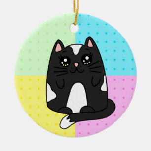 Adorno De Cerámica Gato negro y blanco