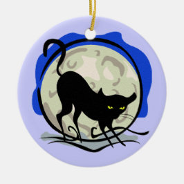 Adorno De Cerámica Gato negro y fondo azul de la luna completa, ZSSG