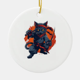 Adorno De Cerámica Gato Ninja Sigilo