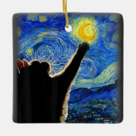 Adorno De Cerámica Gato nocturno estrellado, Gato Van Gogh Amante Pap
