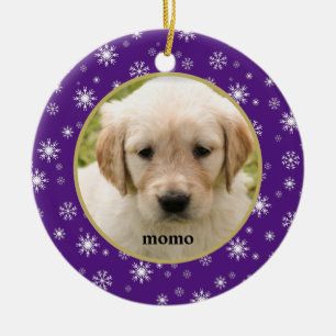 Adorno De Cerámica Gato o perro Mascota de copo de nieve morado y bl