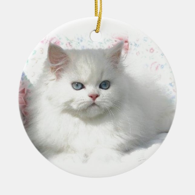 Adorno De Cerámica Gato persa adorable blanco (Frente)